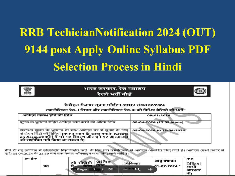 RRB Technician Recruitment 2024