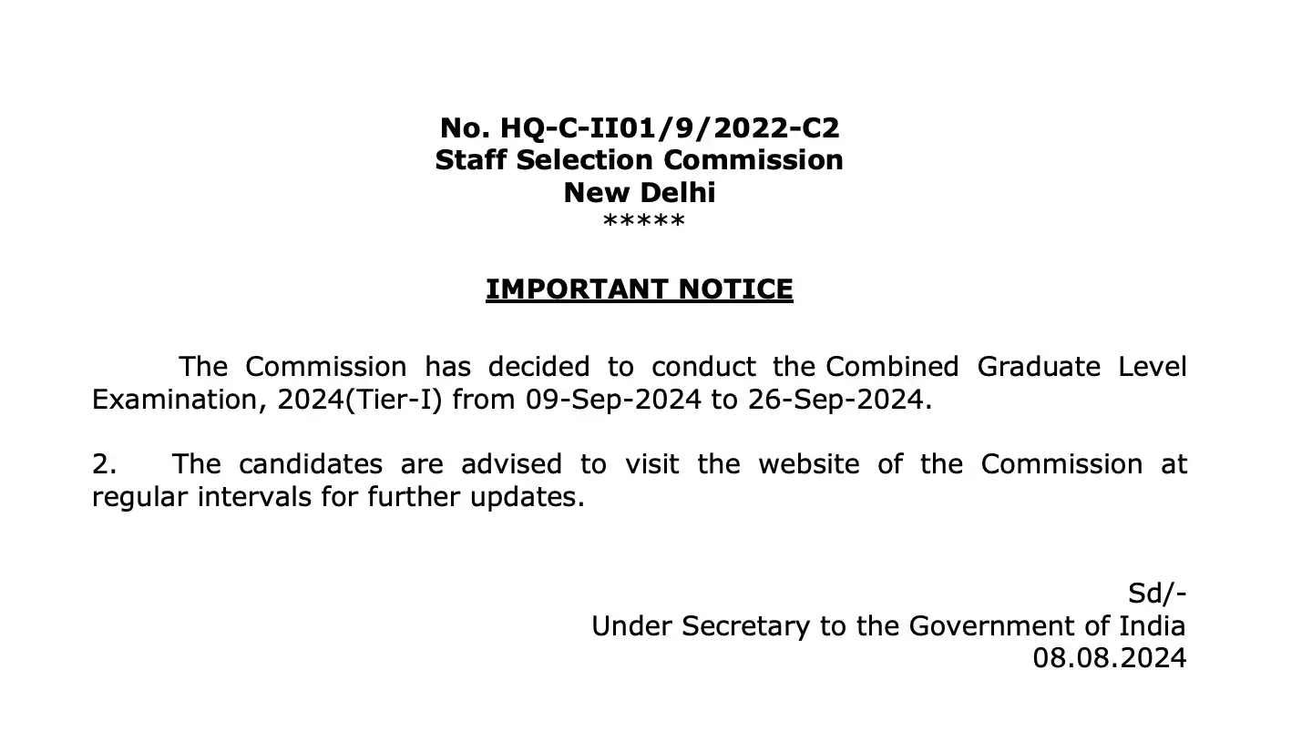 SSC CGL Exam Date 2024